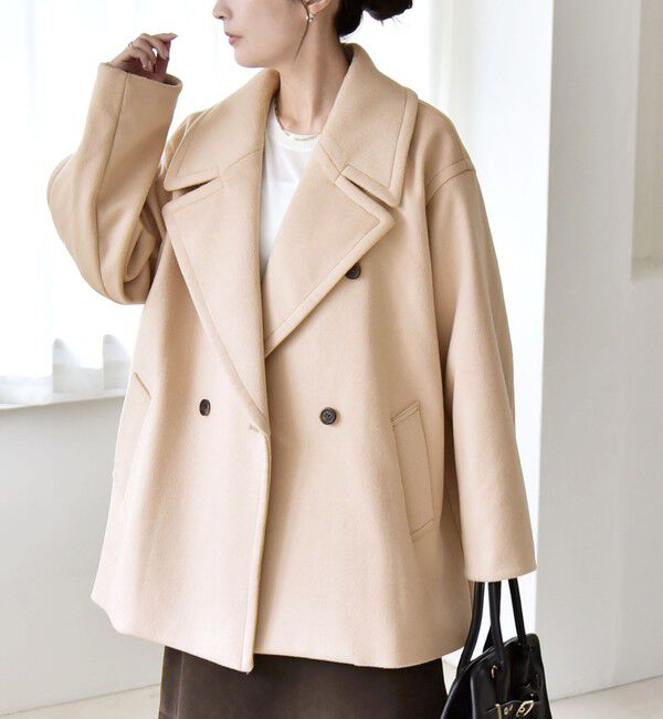 quaranciel「quaranciel: PURE WOOL ダブルブレスト テーラード ハーフ コート」|ピーコート|