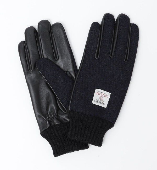 SHIPS「SHIPS:〈タッチパネル対応〉HARRIS TWEED レザー コンビ グローブ」|手袋|ネイビー
