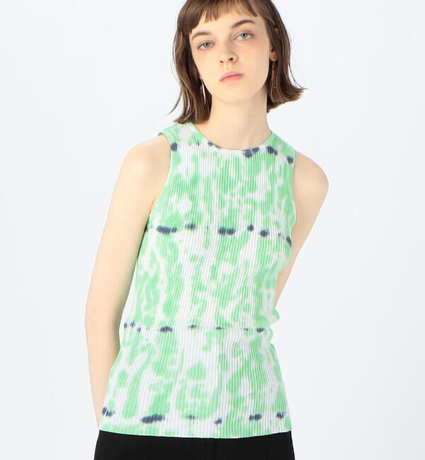 MACPHEE「コットンナイロンリブタイダイプリント ノースリーブプルオーバー」|ニット・セーター|54 グリーン系