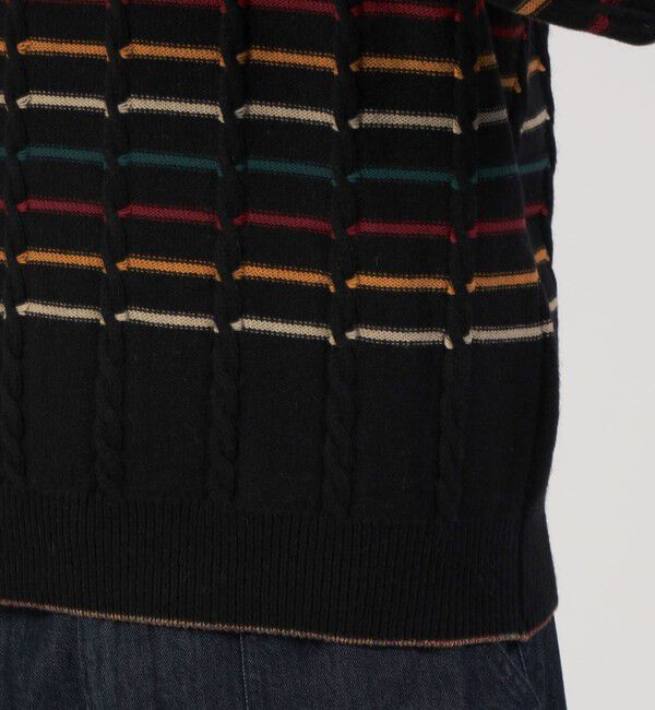 TOMORROWLAND MENS「ウールナイロンコットン ケーブル&times;ボーダー クルーネックプルオーバー」|ニット・セーター|