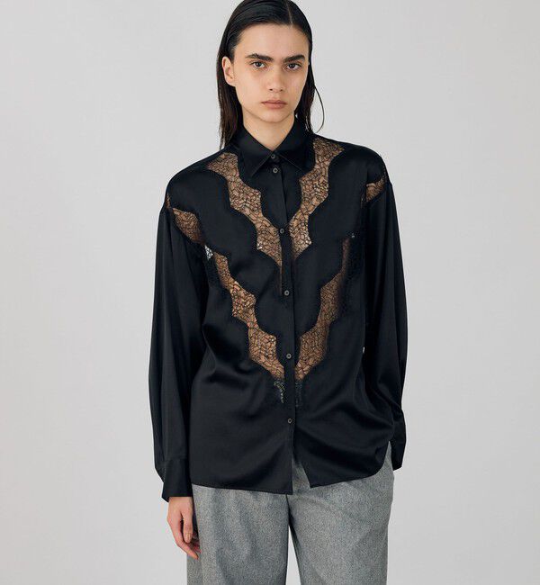 DES PRES「シルクストレッチサテン  レギュラーカラーシャツ」|シャツ・ブラウス|