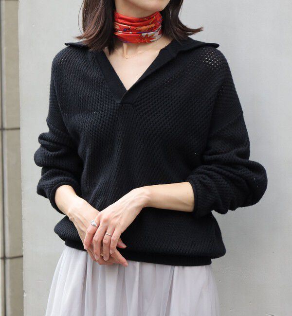 MACPHEE「【WEB・一部店舗限定】ウールメッシュ ポロプルオーバー」|ニット・セーター|