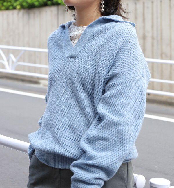MACPHEE「【WEB・一部店舗限定】ウールメッシュ ポロプルオーバー」|ニット・セーター|