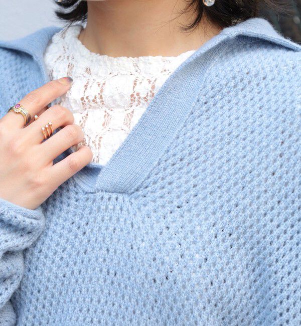 MACPHEE「【WEB・一部店舗限定】ウールメッシュ ポロプルオーバー」|ニット・セーター|