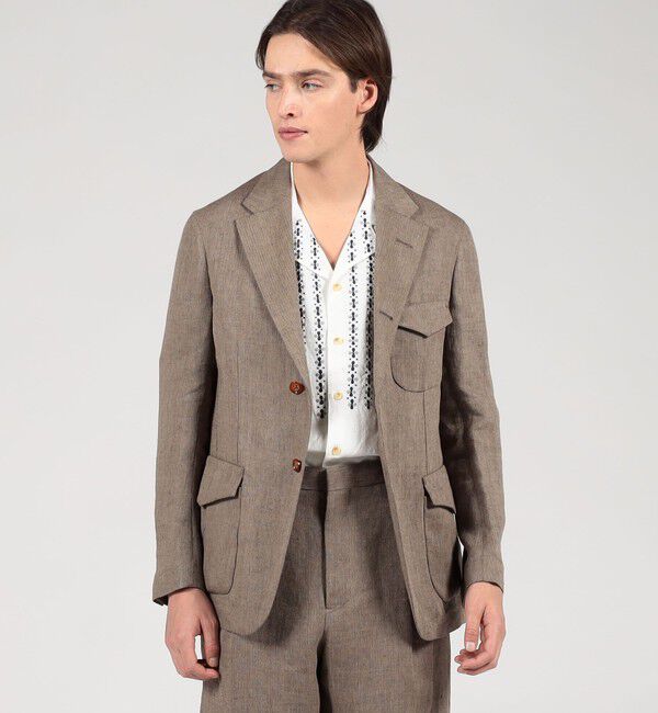 TOMORROWLAND MENS「リネン ヘリンボーン サファリジャケット」|テーラードジャケット|