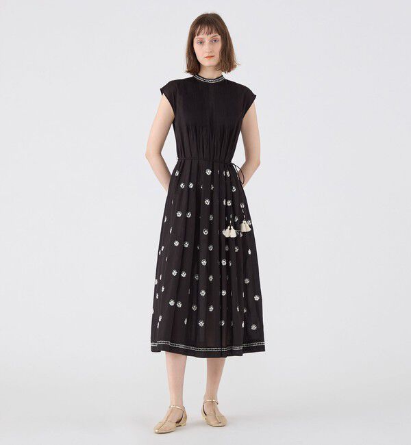 SOULEIADO「コットンボイルエンブロイダリー プチスタンドカラーワンピース」|ワンピース|