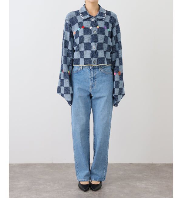  「YANYAN EMBELLISHED CHECK LS CROP CARDIGAN YYW25-0991：カーディガン」|ニット・セーター|