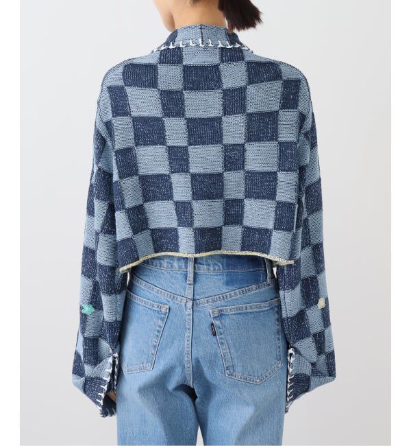  「YANYAN EMBELLISHED CHECK LS CROP CARDIGAN YYW25-0991：カーディガン」|ニット・セーター|