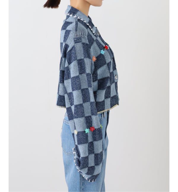  「YANYAN EMBELLISHED CHECK LS CROP CARDIGAN YYW25-0991：カーディガン」|ニット・セーター|