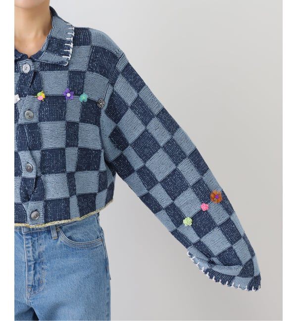  「YANYAN EMBELLISHED CHECK LS CROP CARDIGAN YYW25-0991：カーディガン」|ニット・セーター|