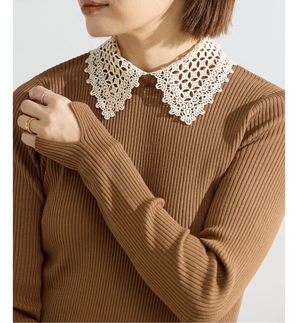 IENA「《追加予約》レース襟 RIBホールガーメントプルオーバー」|ニット・セーター|