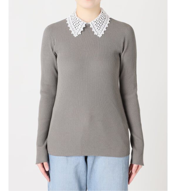 IENA「《追加予約》レース襟 RIBホールガーメントプルオーバー」|ニット・セーター|