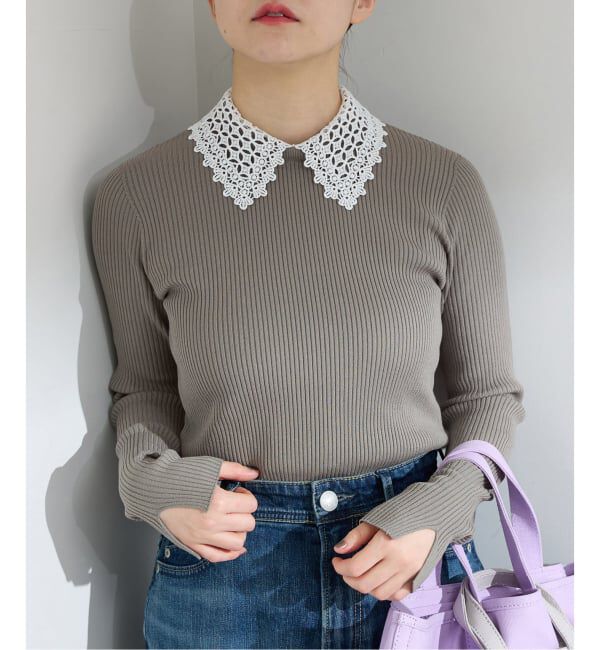 IENA「《追加予約》レース襟 RIBホールガーメントプルオーバー」|ニット・セーター|