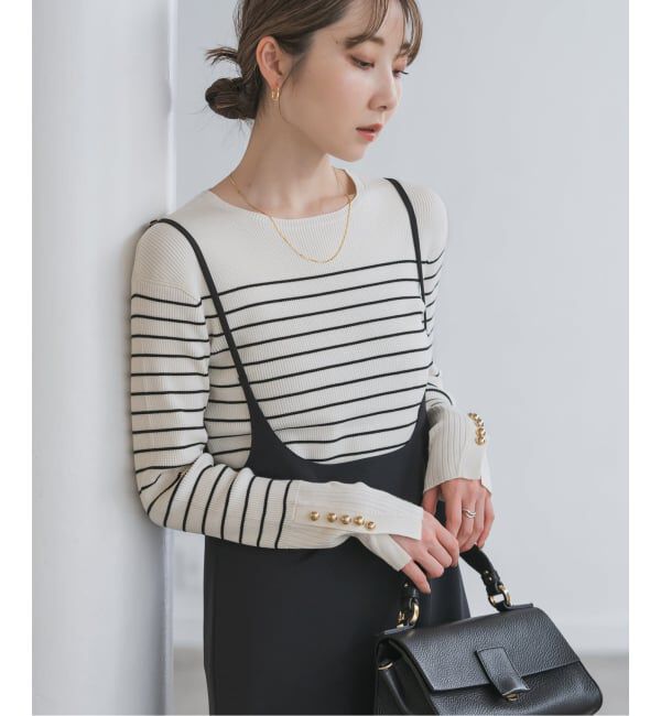 NOBLE「《WEB＆日本橋店限定・追加予約》ボタンディテールタイトリブニット」|ニット・セーター|ブラックベース