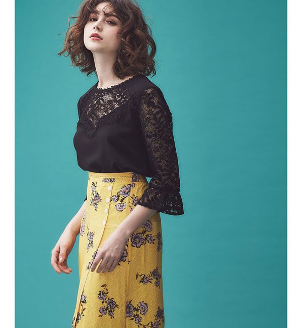 nano･universe「GRACE&MILA/袖レースプルオーバー」|シャツ・ブラウス|ブラック