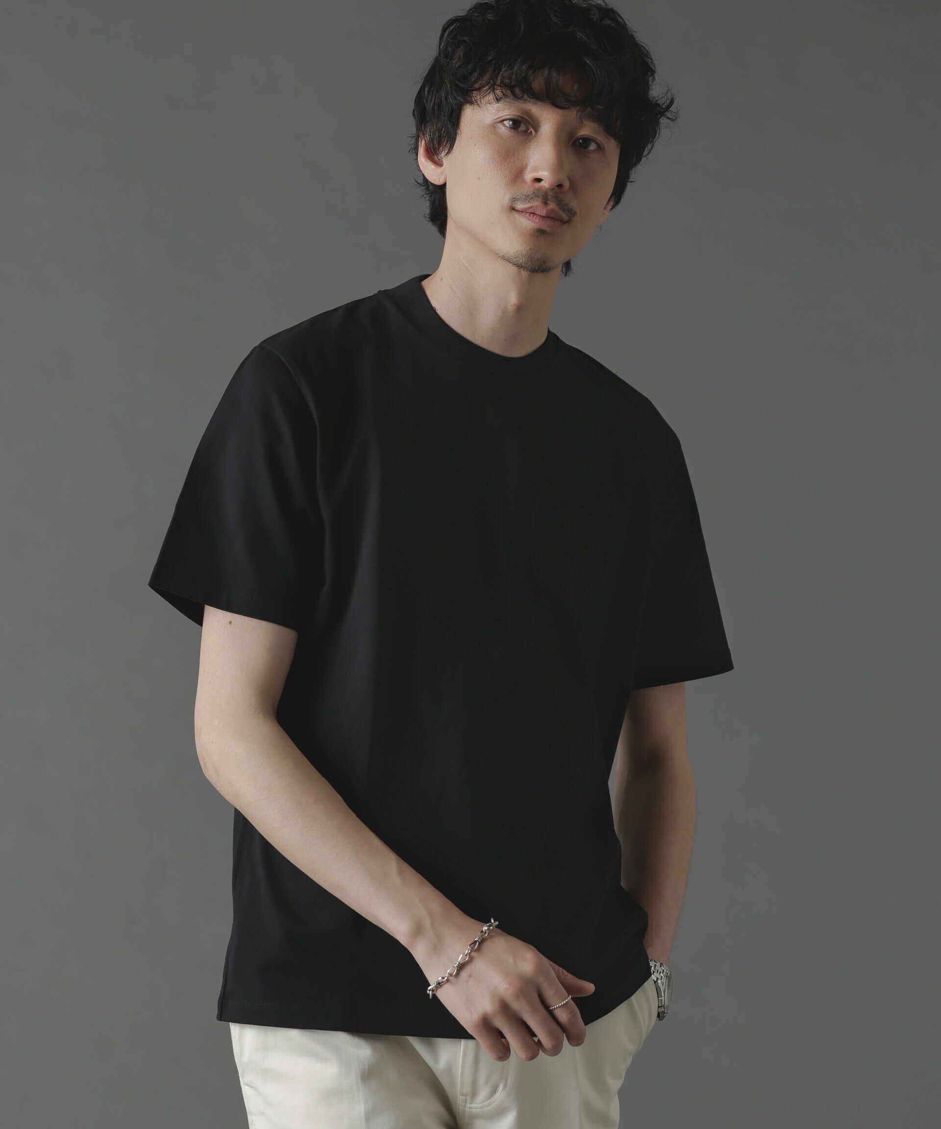 nano･universe「ジャケT(R) クルーネック 半袖」|Tシャツ・カットソー|ブラック