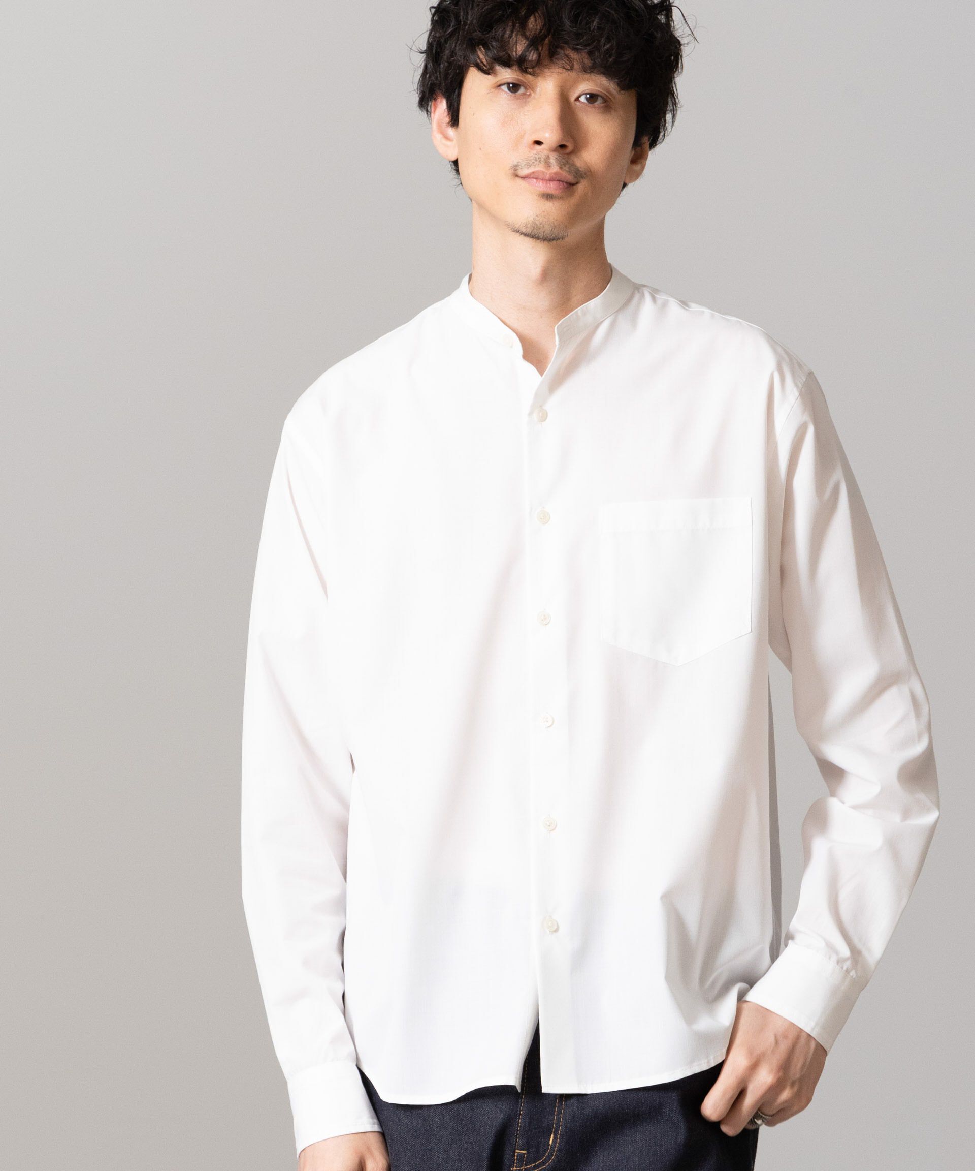 nano･universe「バンブーフォート バンドカラーシャツ」|シャツ・ブラウス|ホワイト