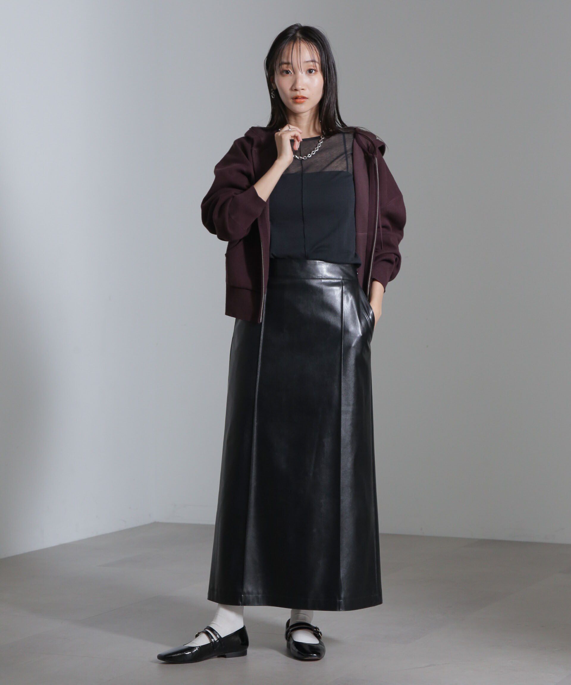 nano･universe「フェイクレザーピンタックスカート(セットアップ可)」|スカート|