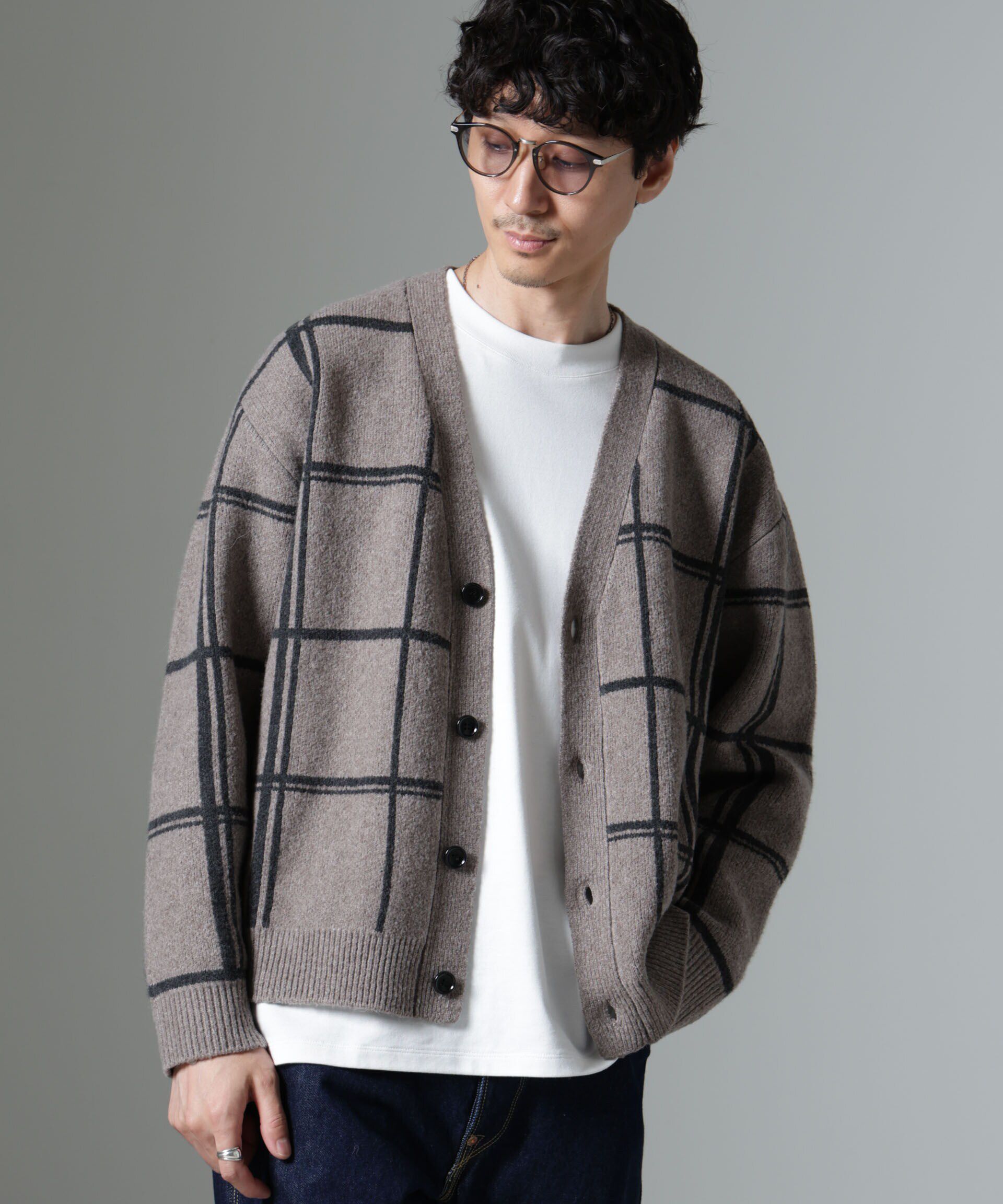 nano･universe「ビッグチェックニットカーディガン」|ニット・セーター|
