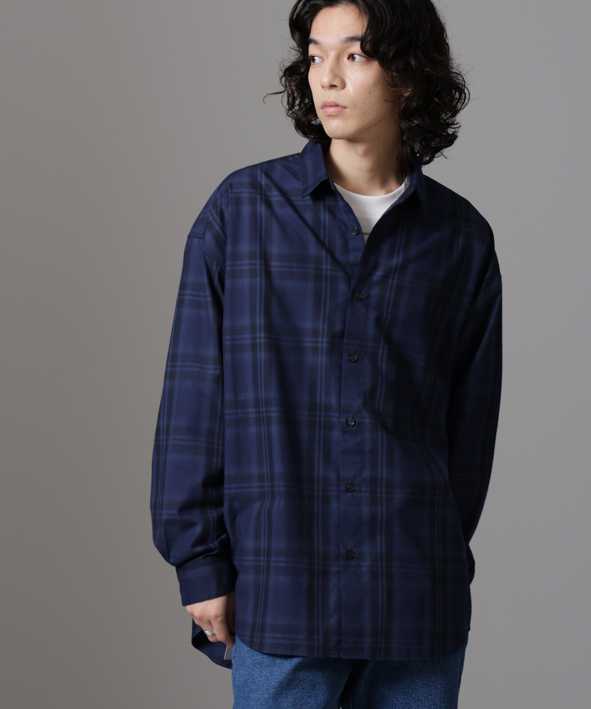 nano･universe「ビッグドレープチェックシャツ 長袖」|シャツ・ブラウス|