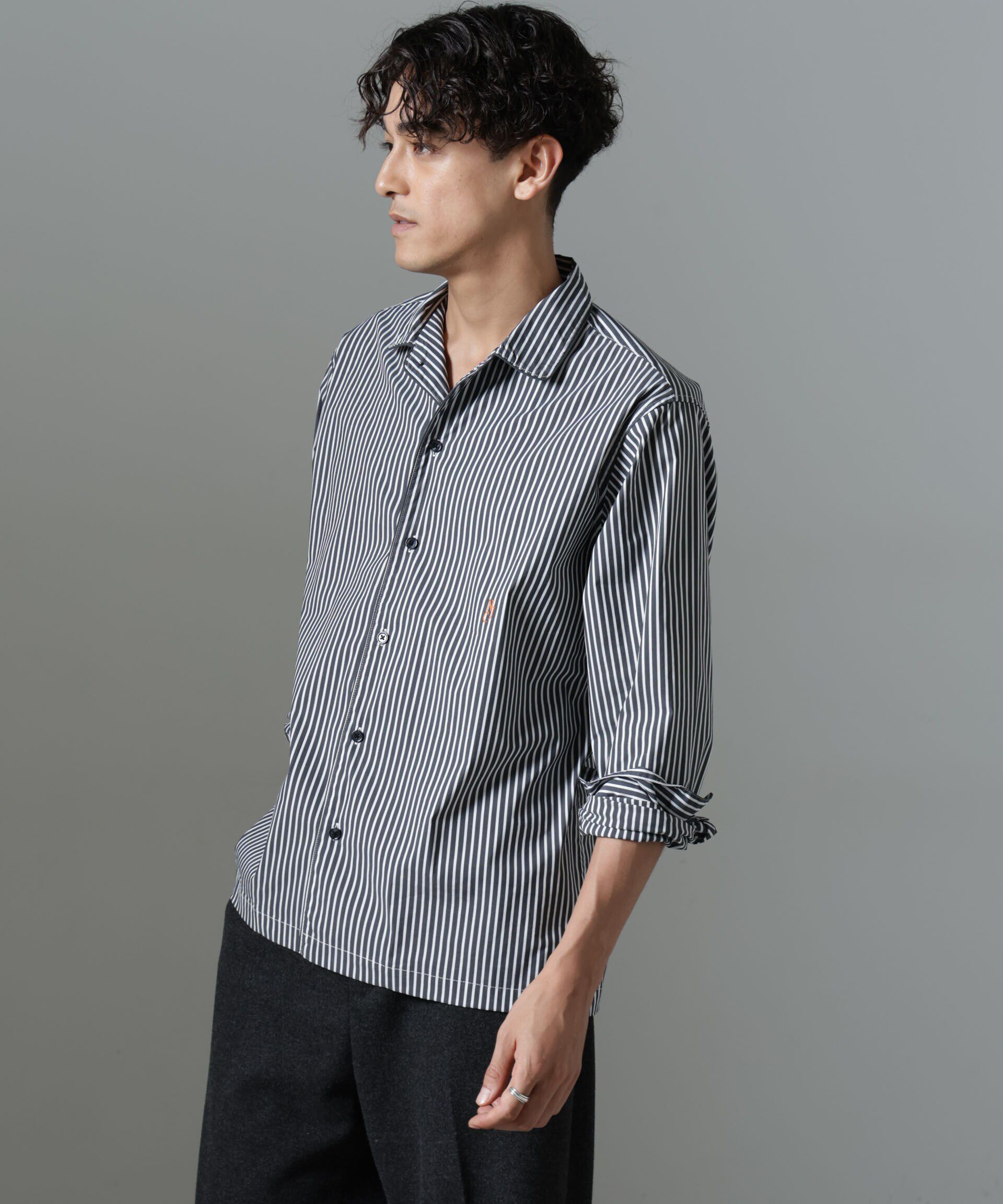 nano･universe「｢NJ/CLUB｣HOMESTOCK ストライプシャツ」|シャツ・ブラウス|ブラック