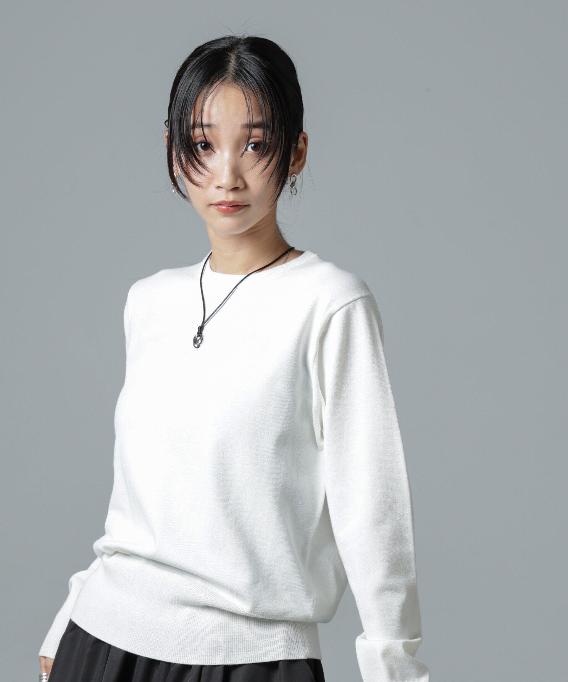 nano･universe「洗濯機洗可バンブーレーヨンニットプルオーバー」|ニット・セーター|ホワイト