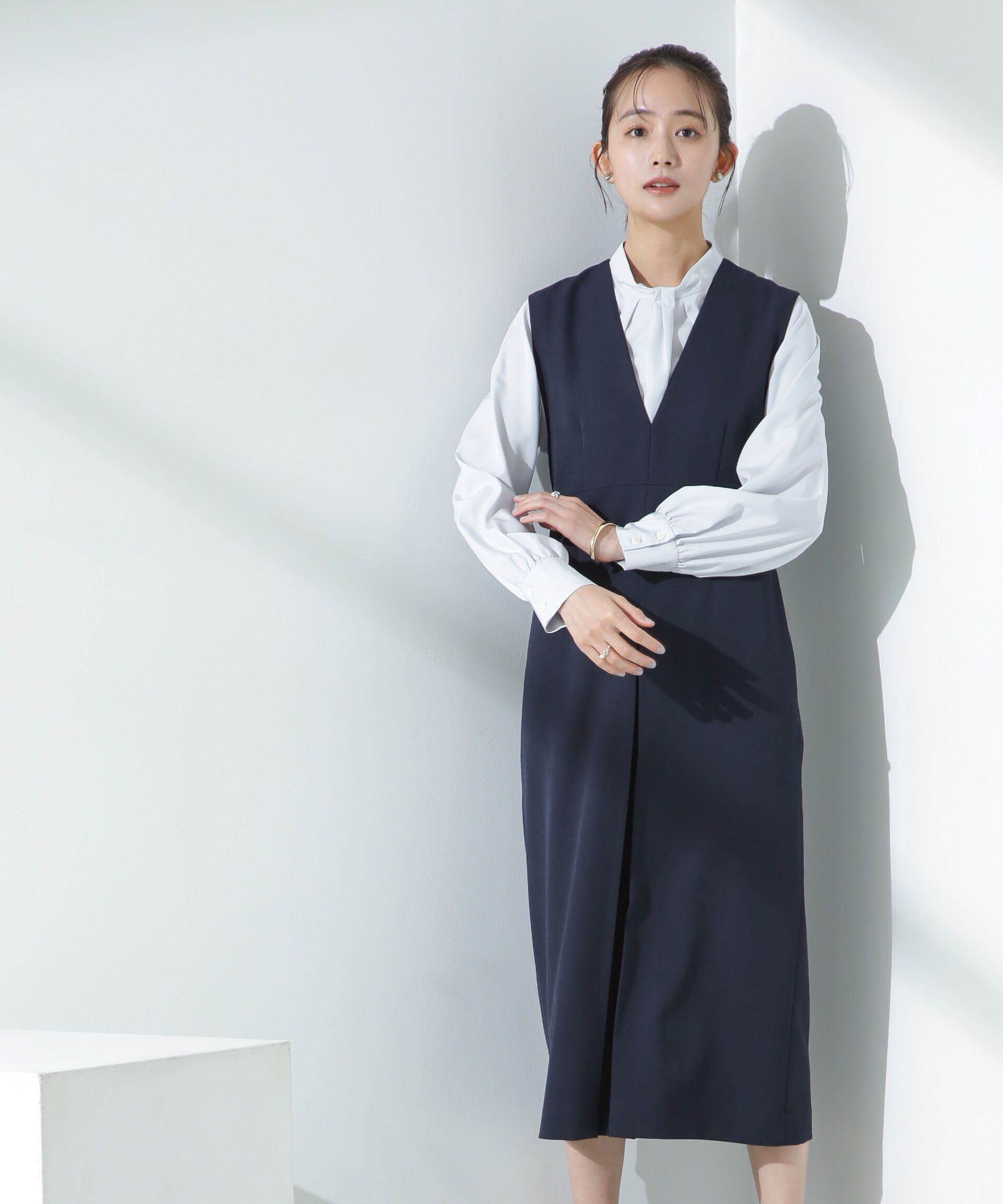 nano･universe「デイリーファンクション Vネックタックワンピース(セットアップ可)」|ワンピース|