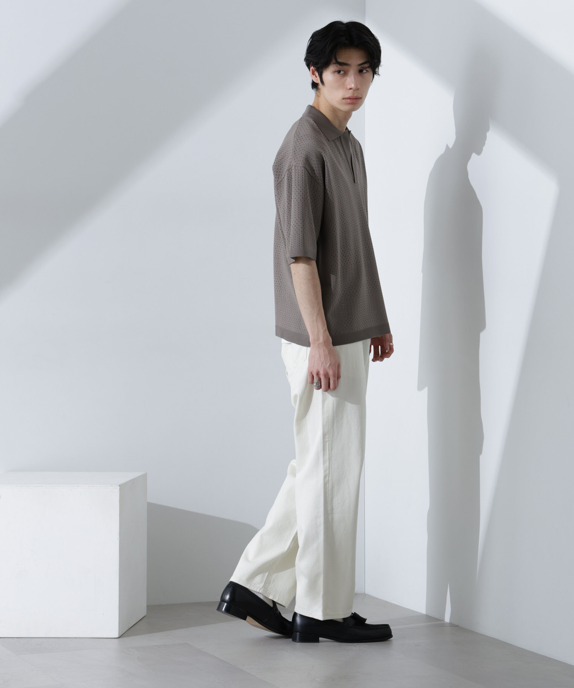 nano･universe「スキッパーテックニットポロシャツ/半袖」|ニット・セーター|