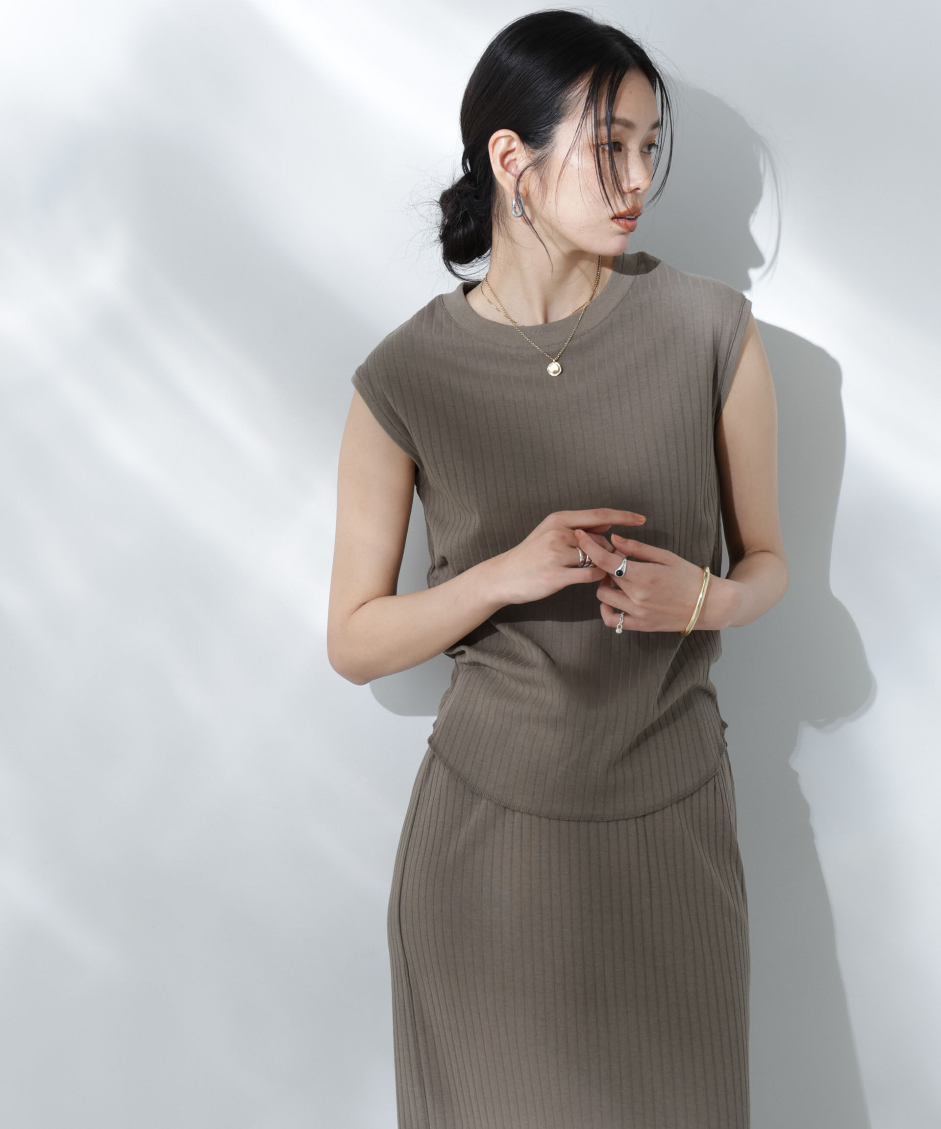 nano･universe「Anti Soaked(R) 汗染み防止リブノースリーブTシャツ（セットアップ可）」|Tシャツ・カットソー|