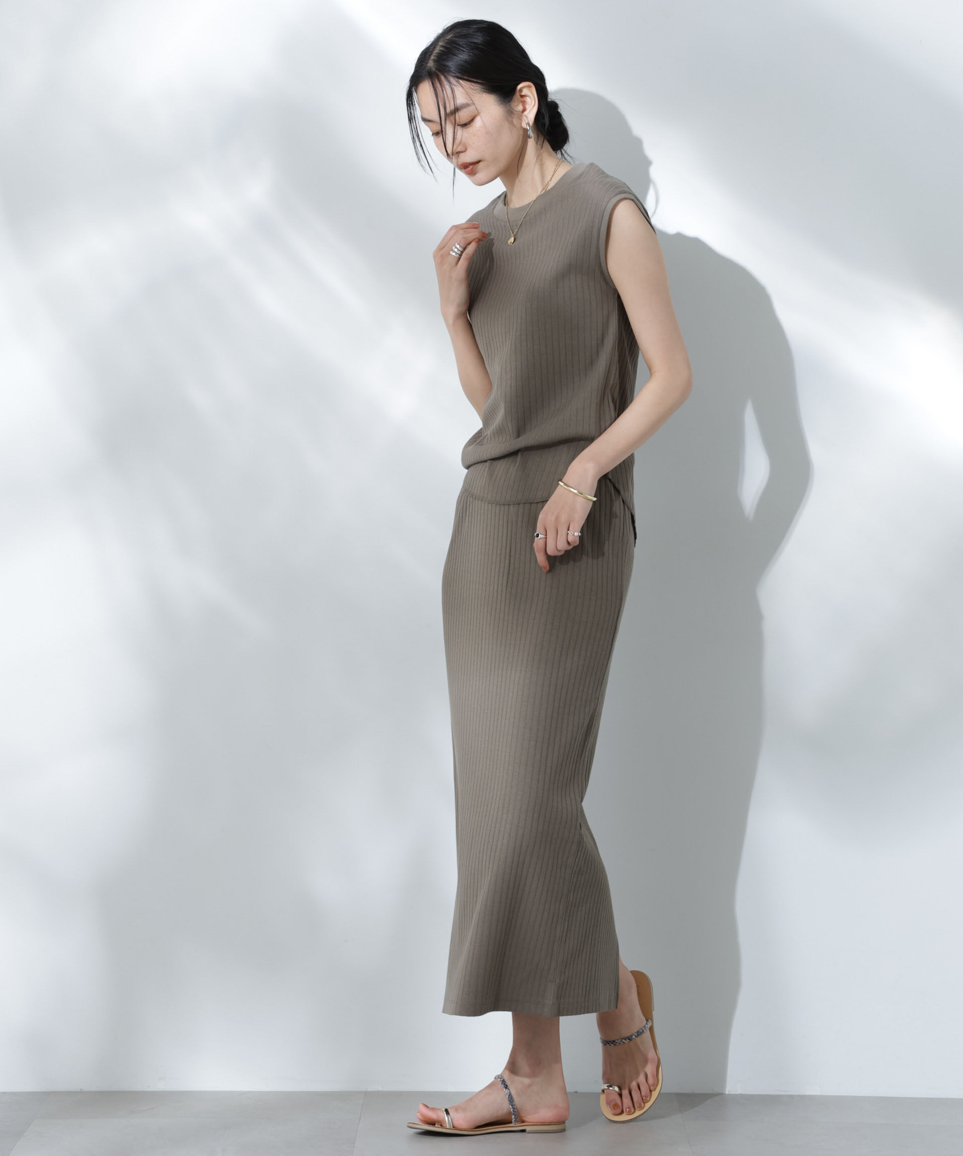 nano･universe「Anti Soaked(R) 汗染み防止リブノースリーブTシャツ（セットアップ可）」|Tシャツ・カットソー|