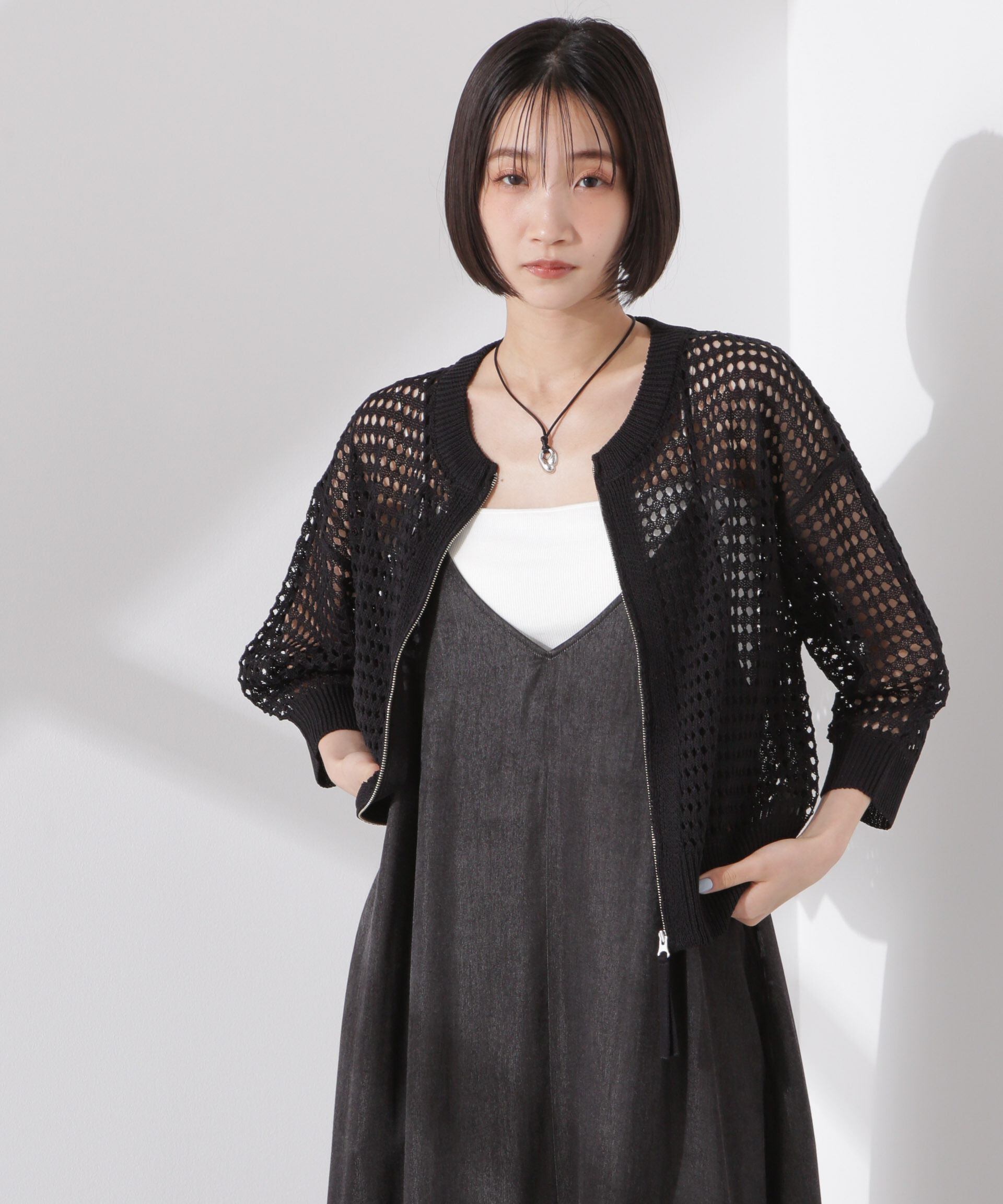 nano･universe「メッシュニットジップカーディガン」|ニット・セーター|