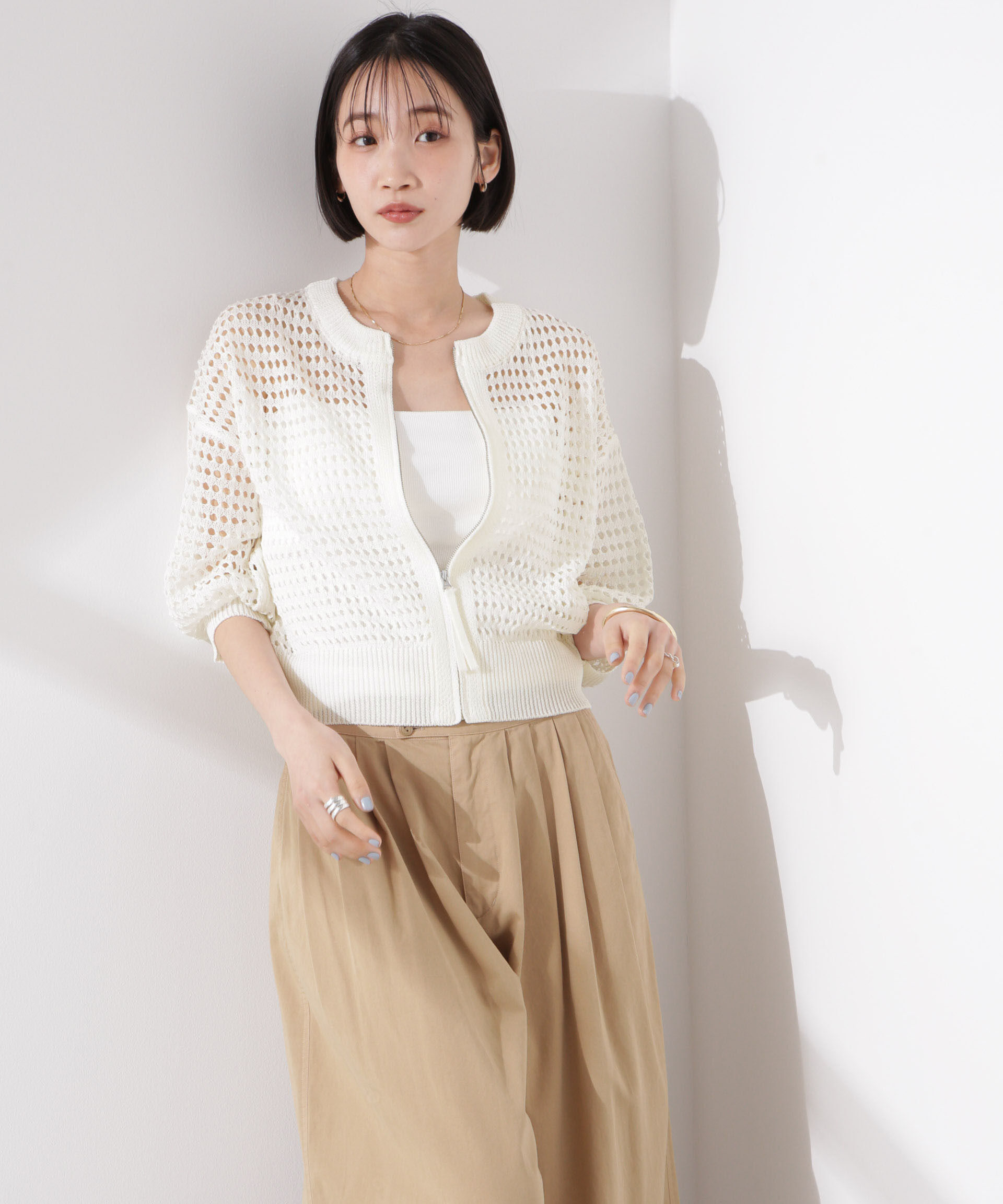 nano･universe「メッシュニットジップカーディガン」|ニット・セーター|
