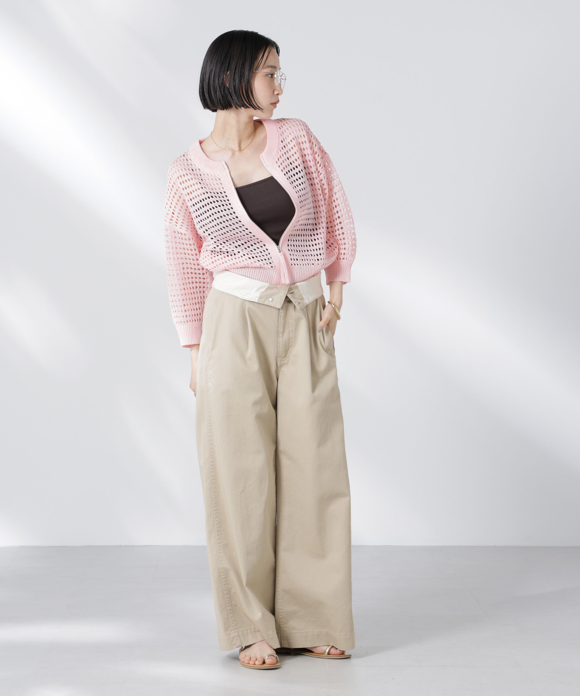 nano･universe「メッシュニットジップカーディガン」|ニット・セーター|