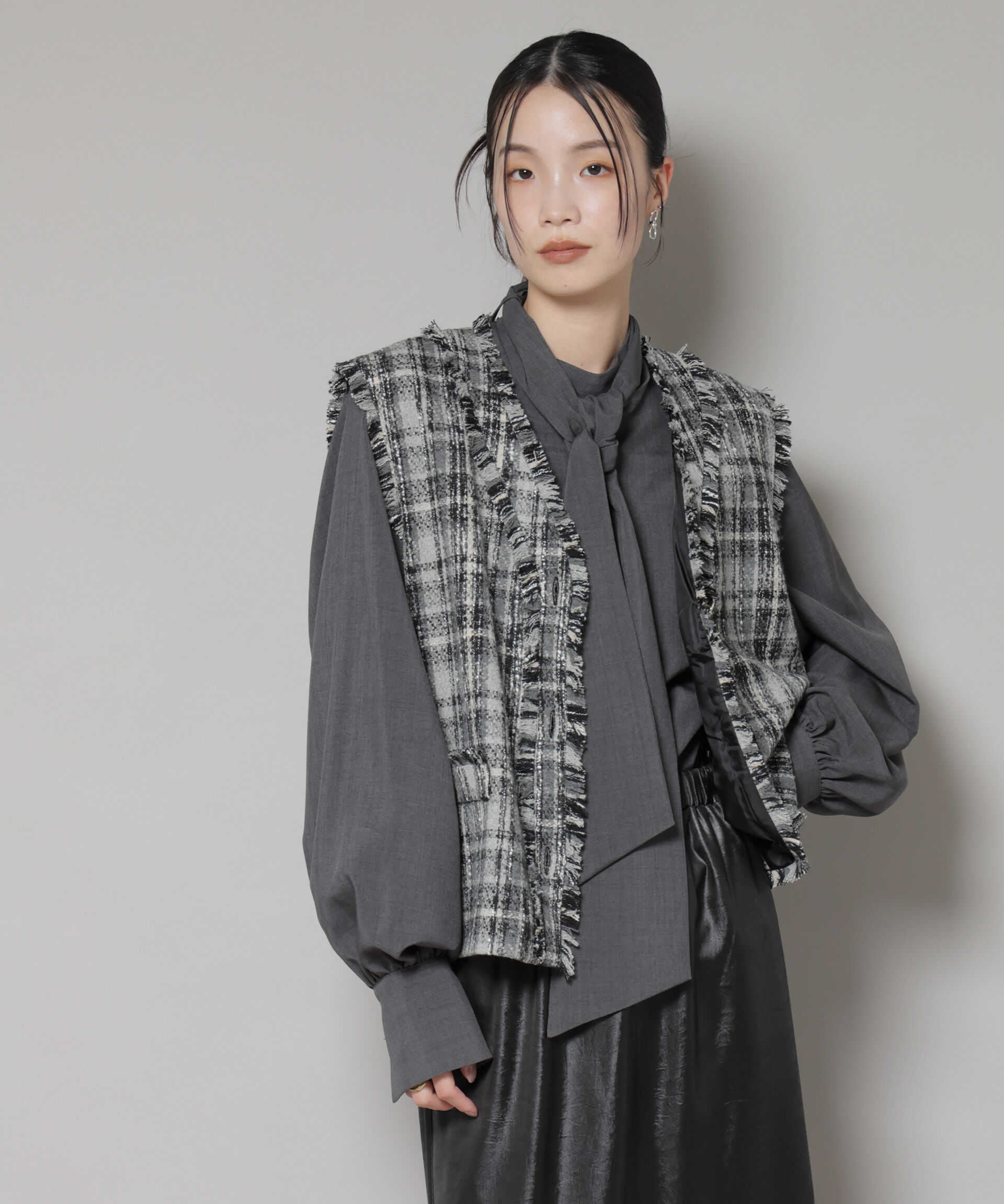 nano･universe「チェックフリンジ金ボタンジレ(セットアップ可)」|テーラードジャケット|