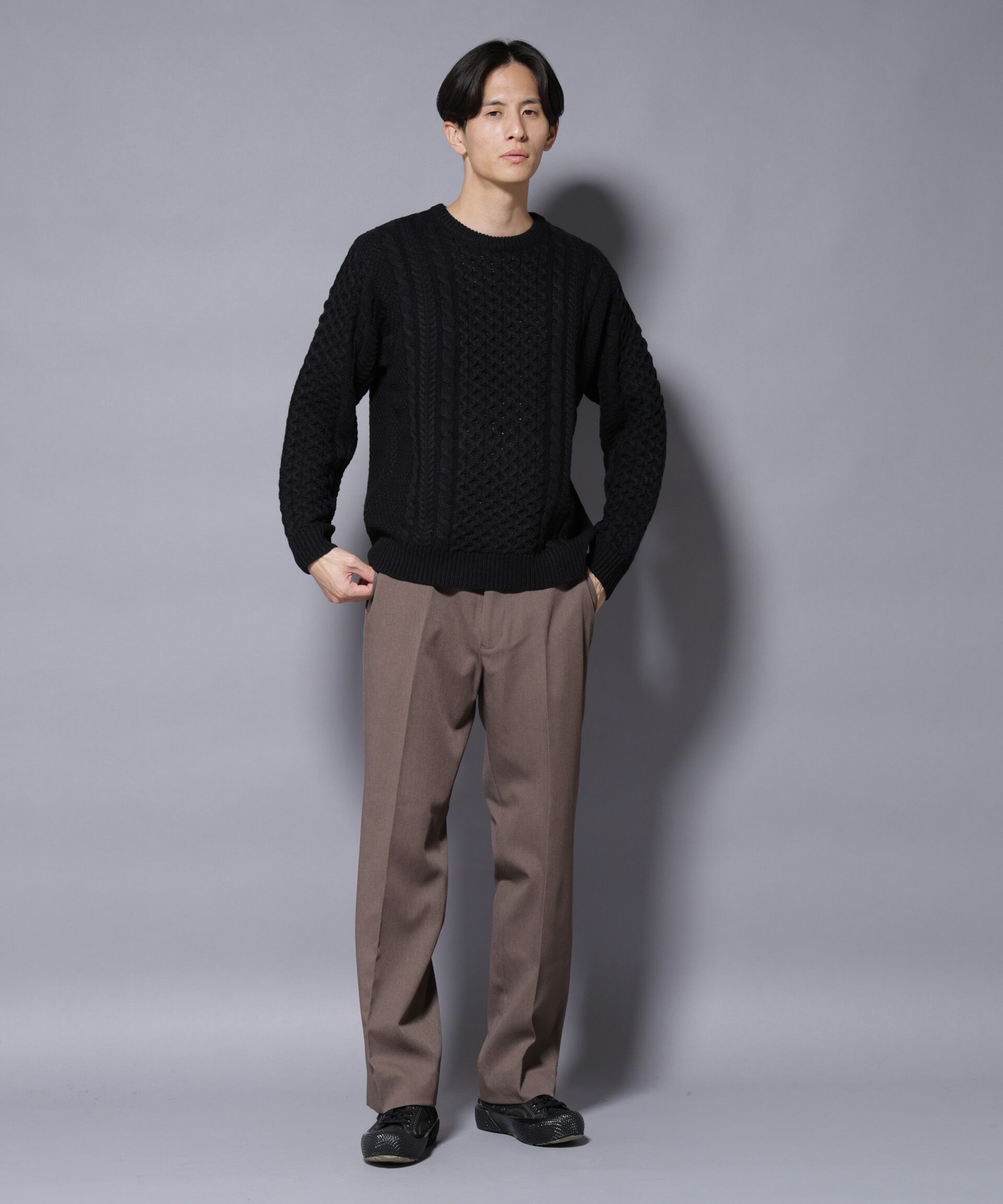 nano･universe「ローゲージケーブルニット」|ニット・セーター|