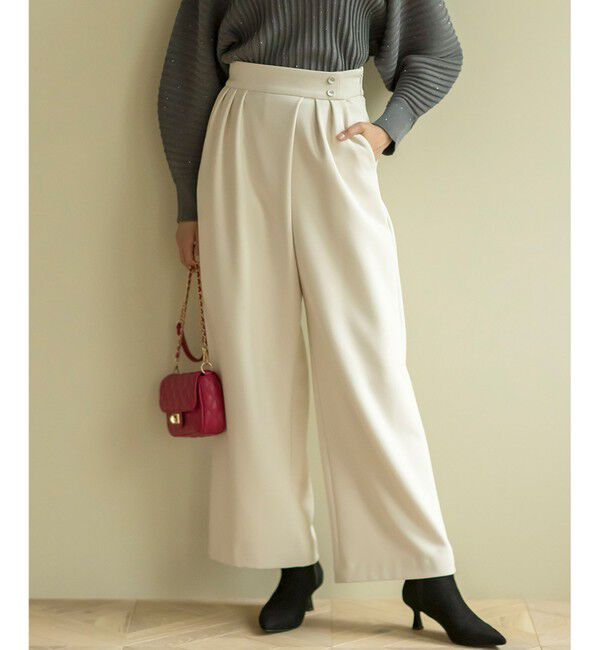 組曲「【暖かい・ストレッチ】バックウォームワイドタックパンツ」|その他|アイボリー系