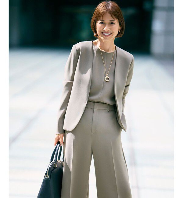 自由区「【セットアップ対応】トリアセダブルクロスノーカラー ジャケット」|ノーカラージャケット|