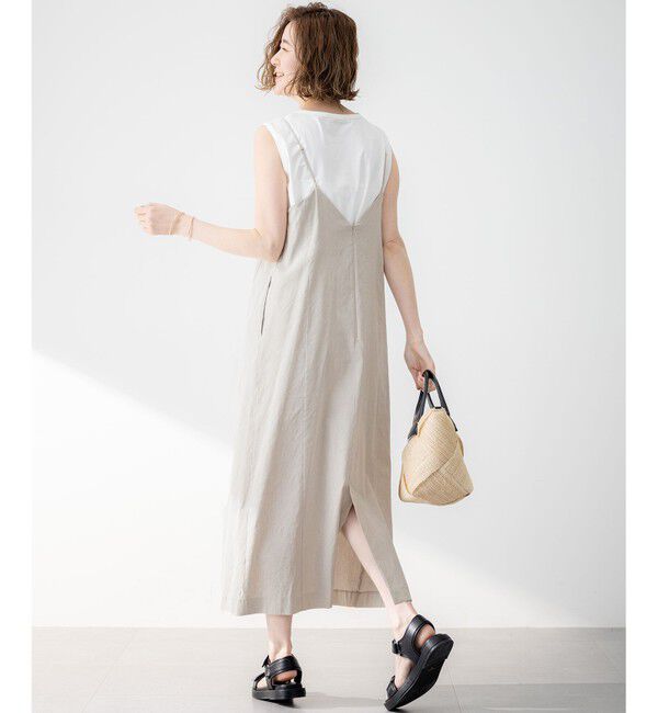 23区「【洗える】リネンレーヨンストレッチ  Iライン キャミソール ワンピース」|ワンピース|
