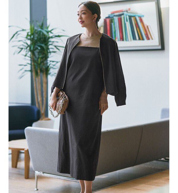 23区「【洗える】リネンレーヨンストレッチ  Iライン キャミソール ワンピース」|ワンピース|