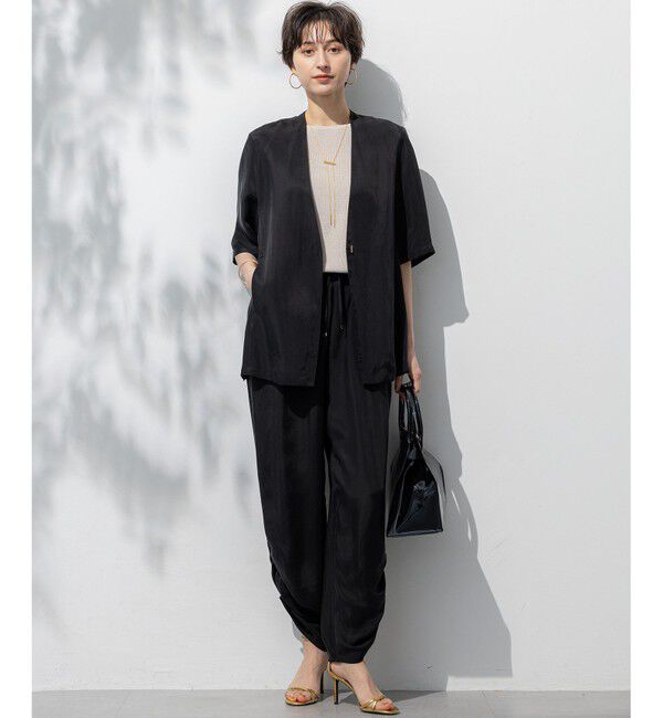 23区「【接触冷感性/洗える】フィブリルツイル ハーフスリーブ ジャケット」|ノーカラージャケット|