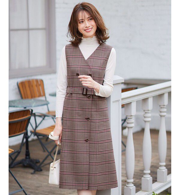 any SiS「【美人百花10月号掲載】リバーシブルチェックラップ ワンピース」|ワンピース|ﾍﾞｰｼﾞｭ