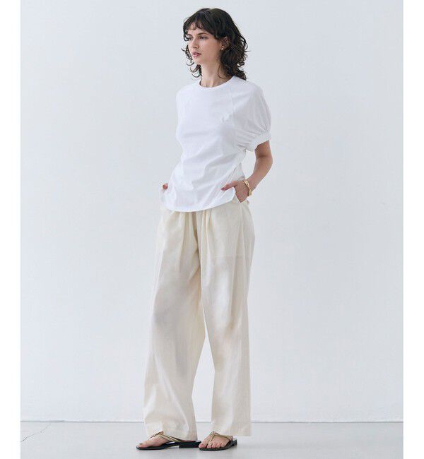 BEIGE,「【洗える】STOCK / オーガニックコットン半袖ギャザートップス」|Tシャツ・カットソー|