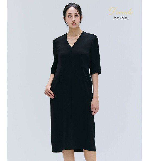 BEIGE,「【洗える】CINDY / Vネックハーフスリーブワンピース」|ワンピース|Black x Black