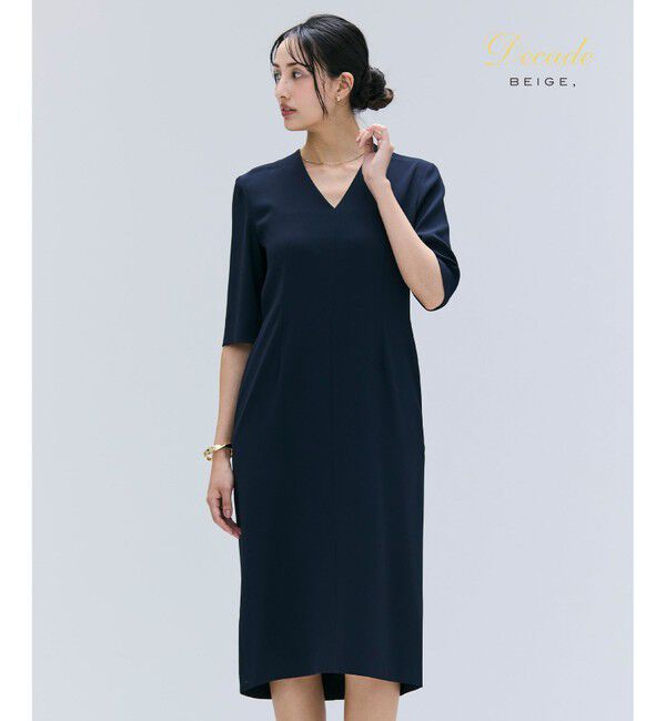 BEIGE,「【洗える】CINDY / Vネックハーフスリーブワンピース」|ワンピース|Navy x Black