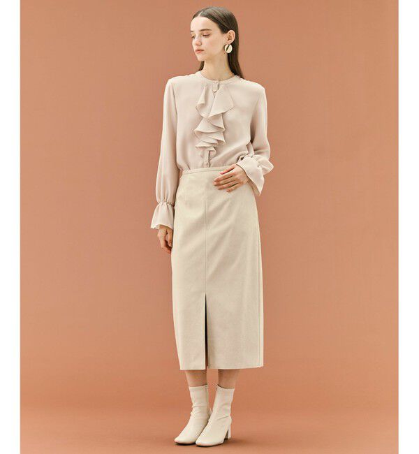 BEIGE,「【WEB限定・洗える】CLARION / バンドカラーフリルブラウス」|シャツ・ブラウス|