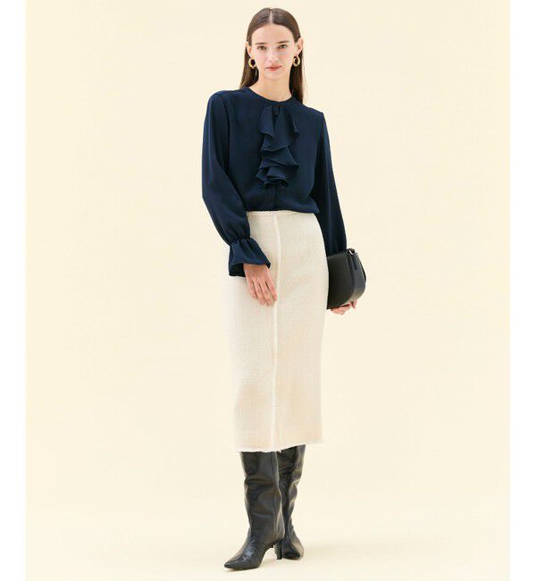 BEIGE,「【WEB限定・洗える】CLARION / バンドカラーフリルブラウス」|シャツ・ブラウス|