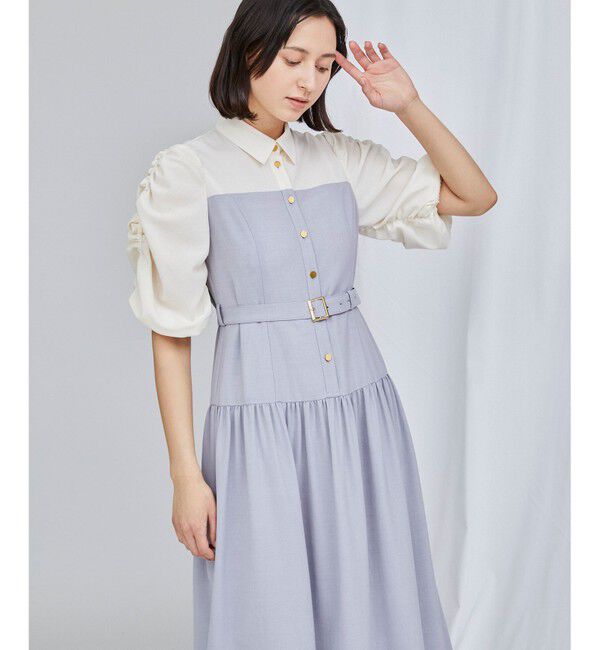  「【オンライン限定】バイカラーシャツワンピース」|ワンピース|
