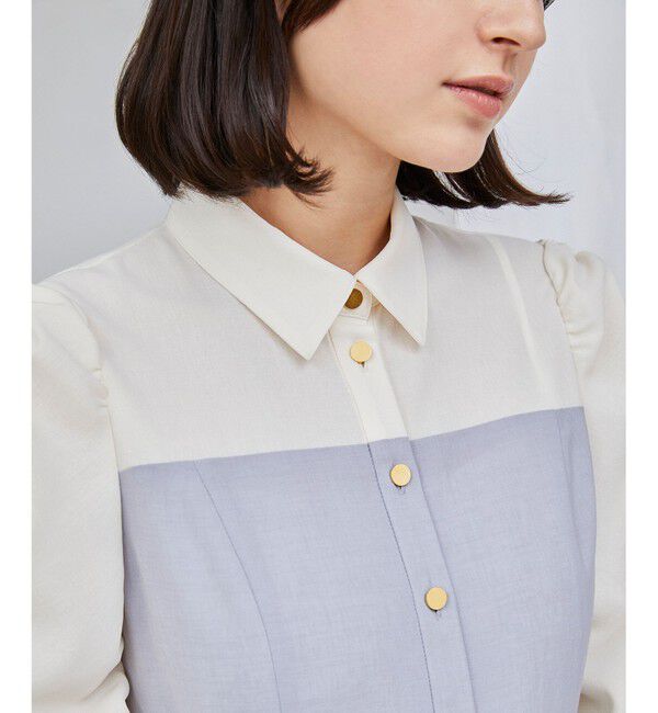  「【オンライン限定】バイカラーシャツワンピース」|ワンピース|