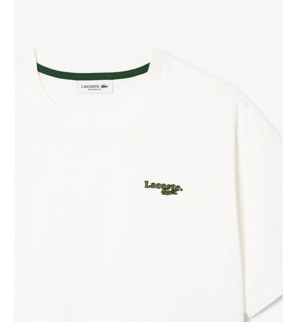 LACOSTE「ネーム＆ワニロゴパッチクロップド半袖Tシャツ」|Tシャツ・カットソー|