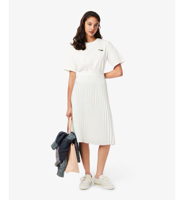 LACOSTE「ネーム＆ワニロゴパッチクロップド半袖Tシャツ」|Tシャツ・カットソー|